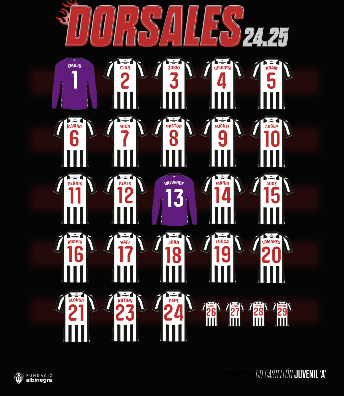 Dorsales Juvenil ‘A’ CD Castellón 24/25